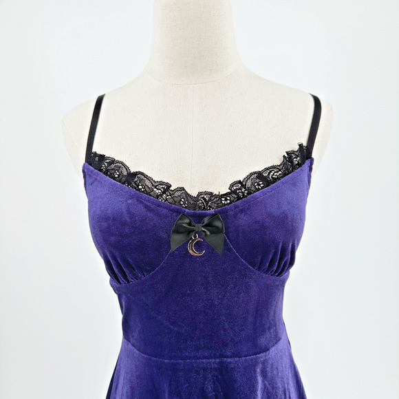 Mini Whimsygoth Dark Purple Velvet Dress Small Celestial Witchy Retro 90s Y2K - Picture 2 of 7